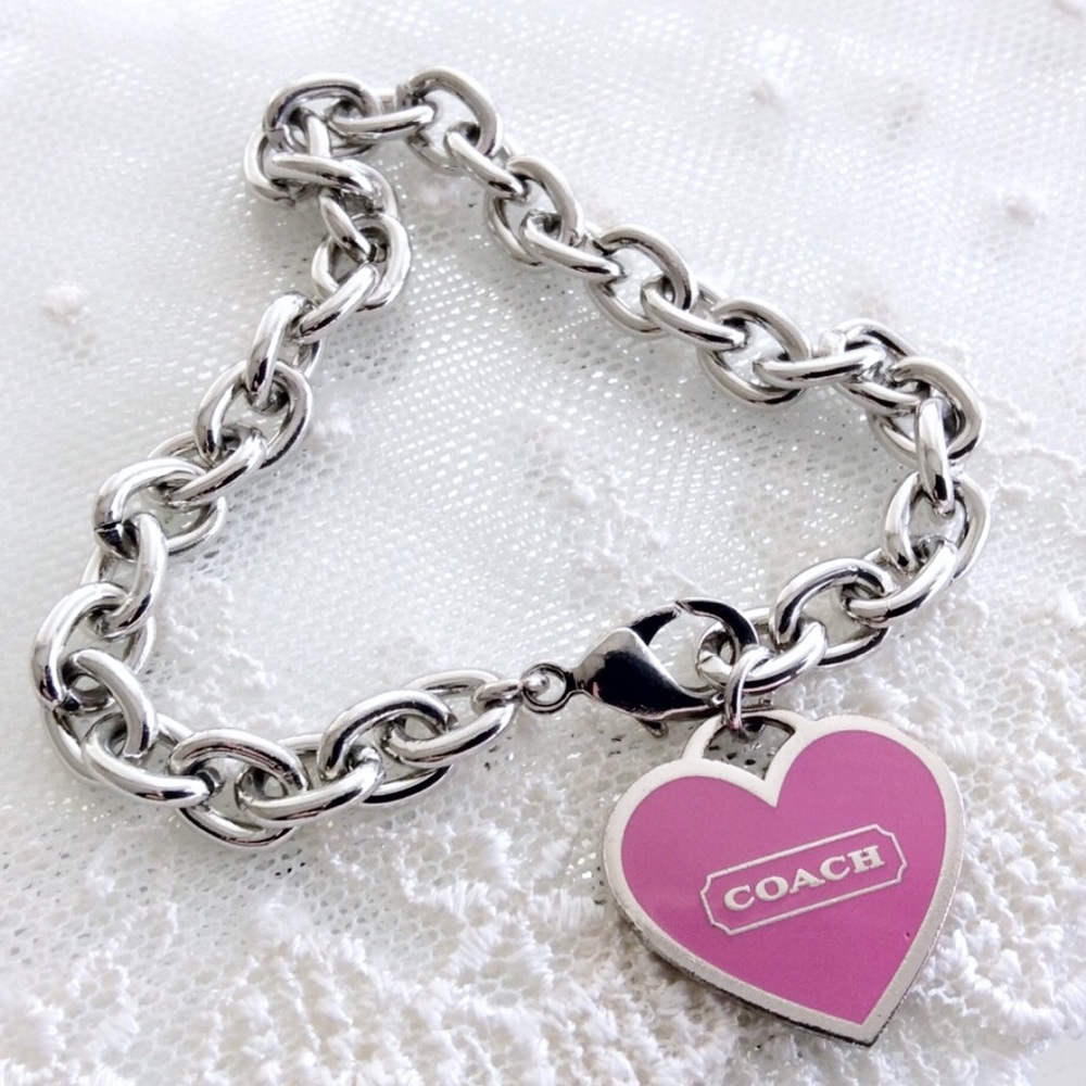 Sold! Coach Pink Logo Heart Charm Bracelet